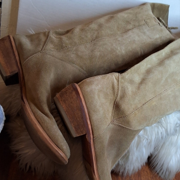 B/ X By Bronx Camel Suede Tie Up Knee High Boots 40 - Picture 16 of 16